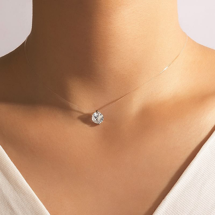 گردنبند نامرئی تک نگین زنانه